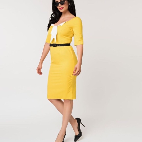 Glamour Bunny Yellow Jacky Pencil Dress XS - Picture 10 of 16